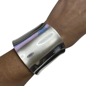 Share Vintage Heavy Mexico Taxco Modernist Sterling Silver Wide Cuff Bracelet 92